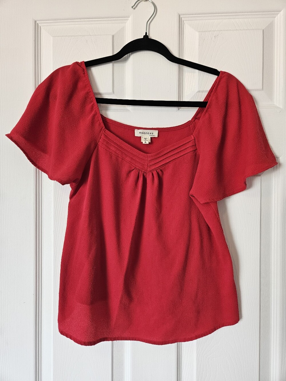 $5 In A Bundle! Monteau Cherry Red Lightweight Crepe Flutter Top Med-Large